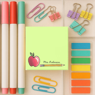 Apfel- und Bleistift-Personalisiert-Lehrer Grün 3  Post-it Klebezettel