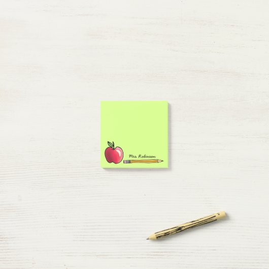 Apfel- und Bleistift-Personalisiert-Lehrer Grün 3  Post-it Klebezettel (Auf Schreibtisch)