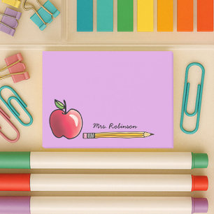 Apfel- und Bleistift-Personalisiert-Lehrer Lila 4x Post-it Klebezettel