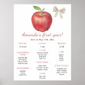 Apfel und Bow Erster Geburtstag Meilenstein Geburt Poster (Vorne)