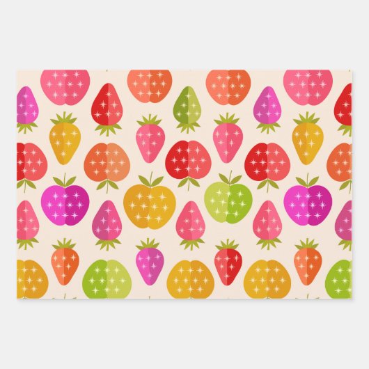 Äpfel und Erdbeeren aus der Mitte des Jahrhunderts Geschenkpapier Set (Vorderseite)