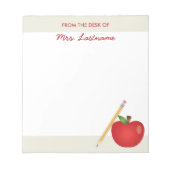 Apfel und gelber Stift und Individuelle Name aus r Notizblock (Vorderseite)