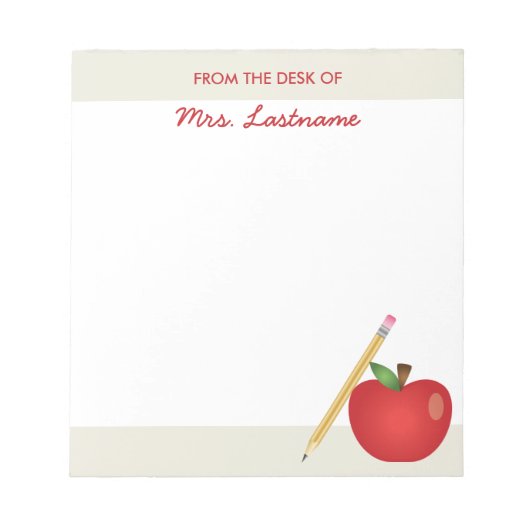 Apfel und gelber Stift und Individuelle Name aus r Notizblock (Vorderseite)