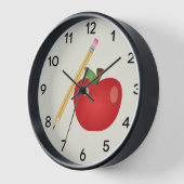 Apfel und Gelbstift aus rotem Cartoon Wanduhr (Winkel)