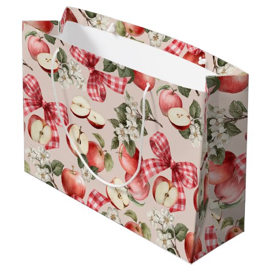 Apfel- und Gingham-Schleifen-Baby-Shower-Geschenkt Große Geschenktüte (Rückseite Schrägansicht)