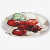 Äpfel und grünes Glas Pappteller (Schrägansicht)