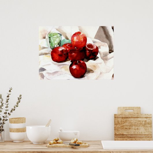 Äpfel und grünes Glas Poster (Küche)