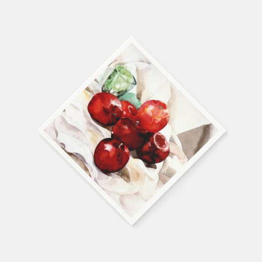 Äpfel und grünes Glas Serviette (Ecke)