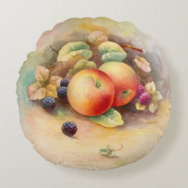 Äpfel und Himbeeren Rundes Kissen