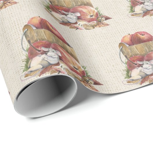 Äpfel und Mäuse im Herbst Geschenkpapier (Rolleneckpunkt)