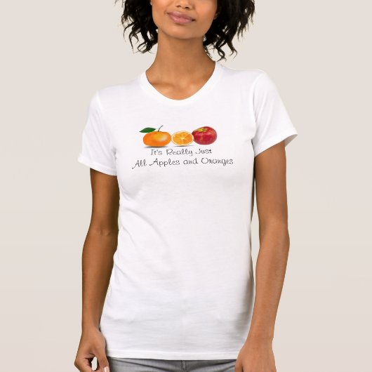 Apfel-und Orangen-Sprichwort-lustige Frucht T-Shirt (Vorderseite)