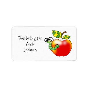 Apfel und Wurm personalisiertes Etikett Adressaufkleber