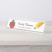 Apfel- und Yellow Pencil School Lehrer Klassenzimm Schreibtischnamensplakette (Vorderseite )