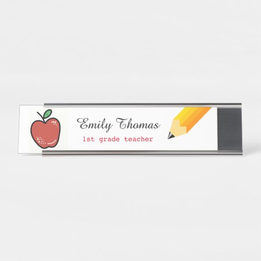 Apfel- und Yellow Pencil School Lehrer Klassenzimm Schreibtischnamensplakette (Vorderseite )