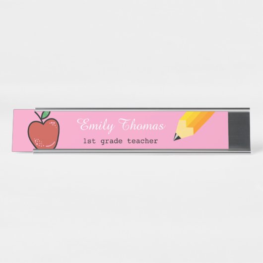 Apfel- und Yellow Pencil School Lehrer Klassenzimm Schreibtischnamensplakette (Vorderseite )