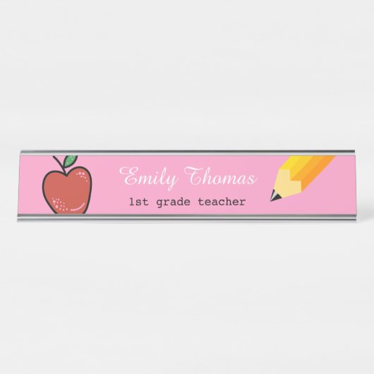 Apfel- und Yellow Pencil School Lehrer Klassenzimm Schreibtischnamensplakette (Vorderseite )