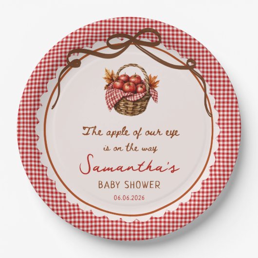 Apfel Unserer Augen Fall Baby Shower rote Gingham Pappteller (Vorderseite)
