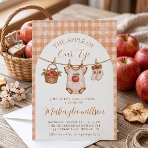 Apfel Unserer Augen Rustikale Herbst-Gingham-Baby- Einladung