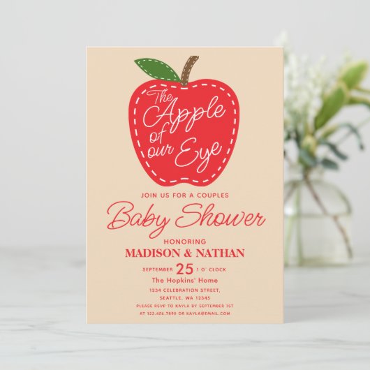Apfel unserer Babydusche "Eye Couples" Einladung (Stehend Vorderseite)
