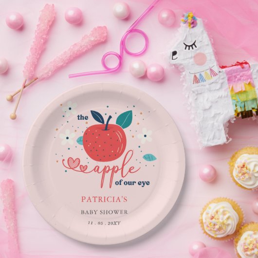 Apfel unserer Babydusche "Eye Fall Girl" Pappteller (Party)