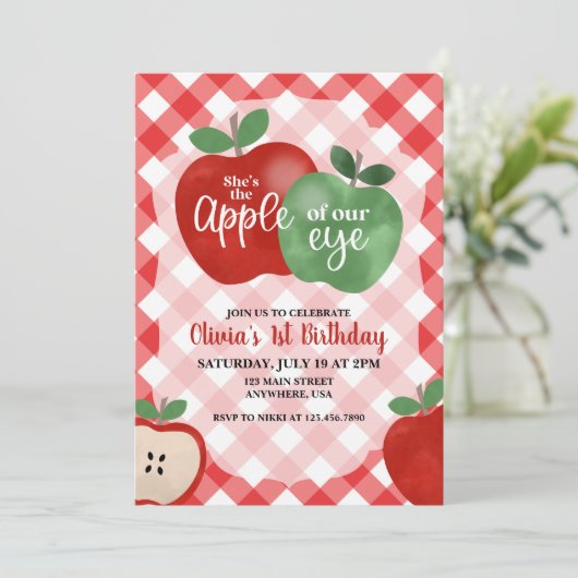 Apfel unserer Einladung zum 1. Geburtstag (Stehend Vorderseite)