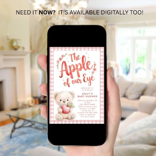 Apfel unserer Eye Pink Gingham Bear Baby Dusche Einladung