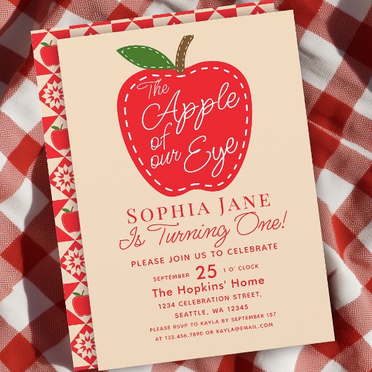 Apfel unserer Niedlichen Augen Kinder 1. Geburtsta Einladung