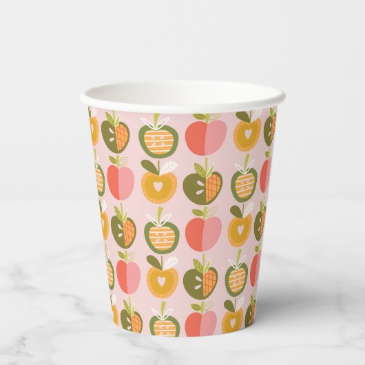 Apfel unserer Niedlichen Herbstmuster Babydusche Pappbecher (Rückseite)