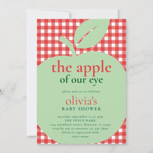 Apfel unserer Rot-Baby-Dusche auf dem Auge Einladung (Vorderseite)