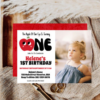Apfel unseres Augenmädchens 1. Geburtstag Foto Par Einladung