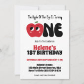 Apfel unseres Augenmädchens 1. Geburtstag Party Einladung (Vorderseite)