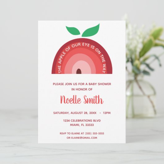 Apfel unseres Auges, Apfelsinenbogen, Babydusche Einladung (Stehend Vorderseite)