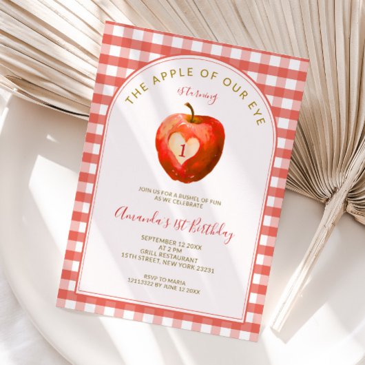 Apfel unseres Auges Fall Red Gingham ersten Geburt Einladung