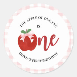 Apfel unseres Auges Pink-Bogen-Geburtstag Runder Aufkleber
