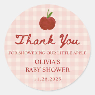 Apfel Unseres Auges Rot Gingham Baby Shower Favor Runder Aufkleber