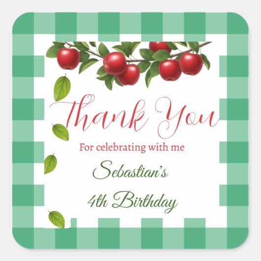 Apfel unseres Auges Vielen Dank für Ihr Interesse  Quadratischer Aufkleber (Vorderseite)