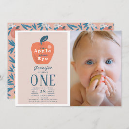 Apfel unseres Eye Girl Pink Foto 1. Geburtstag Einladung