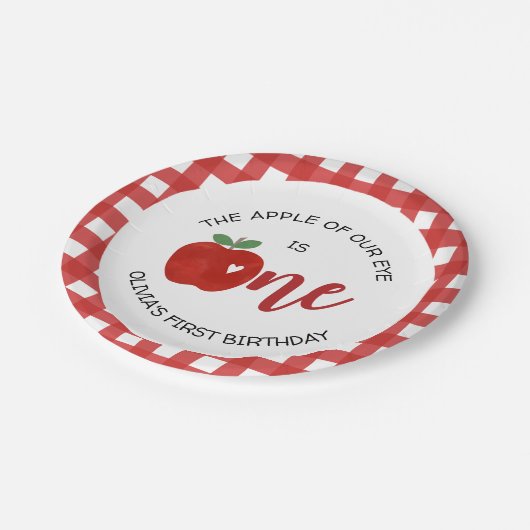 Apfel unseres Geburtstags Pappteller (Schrägansicht)