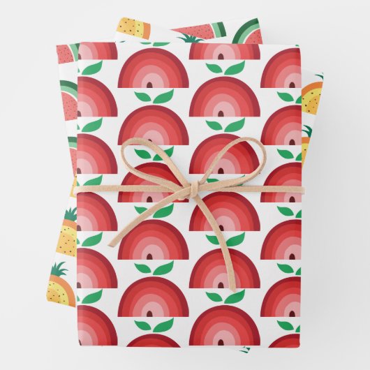 Apfel, Wassermelone, Ananas Obstwiesen Geschenkpapier Set (Beispiel)