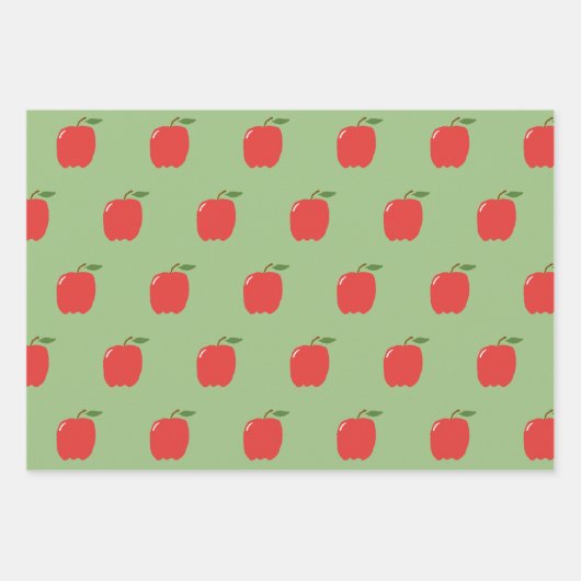 Äpfel Wrapping Paper (Sage Green & Red) Geschenkpapier Set (Vorderseite 2)