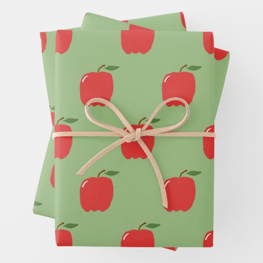 Äpfel Wrapping Paper (Sage Green & Red) Geschenkpapier Set (Beispiel)