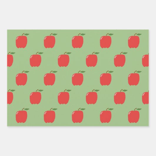 Äpfel Wrapping Paper (Sage Green & Red) Geschenkpapier Set (Vorderseite)