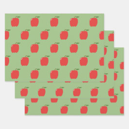 Äpfel Wrapping Paper (Sage Green & Red) Geschenkpapier Set