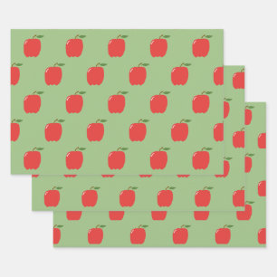 Äpfel Wrapping Paper (Sage Green & Red) Geschenkpapier Set