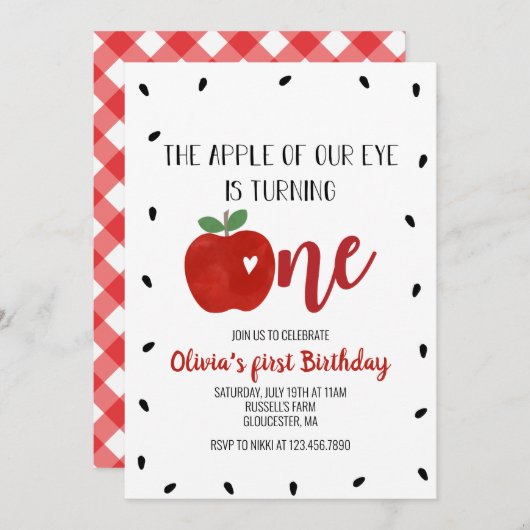 Apfel zum ersten Geburtstag Einladung (Vorne/Hinten)