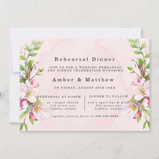 Apfelbaum Blüten Wasserfarben Probe Abendessen Einladung (Vorderseite)