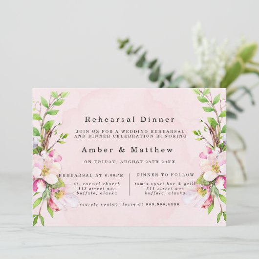 Apfelbaum Blüten Wasserfarben Probe Abendessen Einladung (Stehend Vorderseite)