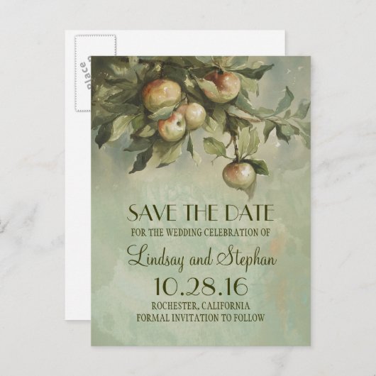 Apfelbaum rustikale Save the Date Postkarten (Vorne/Hinten)