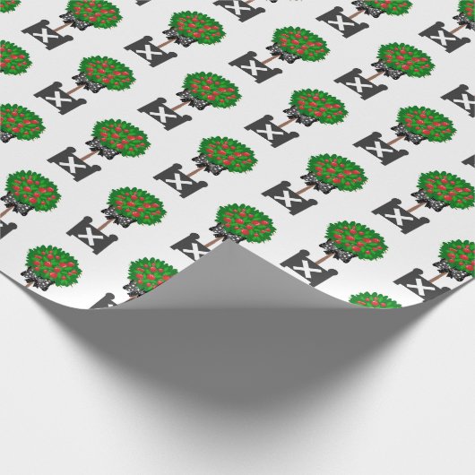 Apfelbaum Topiary Red Black Tissue Paper Geschenkpapier (Ecke)