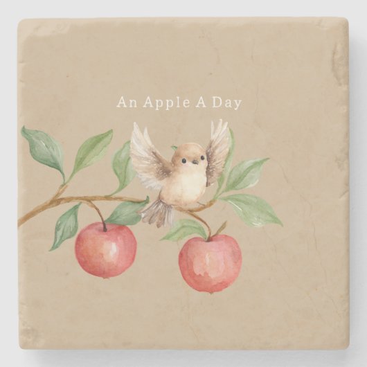Apfelbaum Vogel auf Ast Steinuntersetzer (Vorderseite)